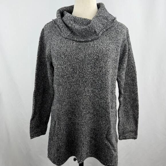 J. Jill Sweaters - Pure J Jill Gray Marled Knit Sweater Cowl Neck Tunic Side Slit Womens Small